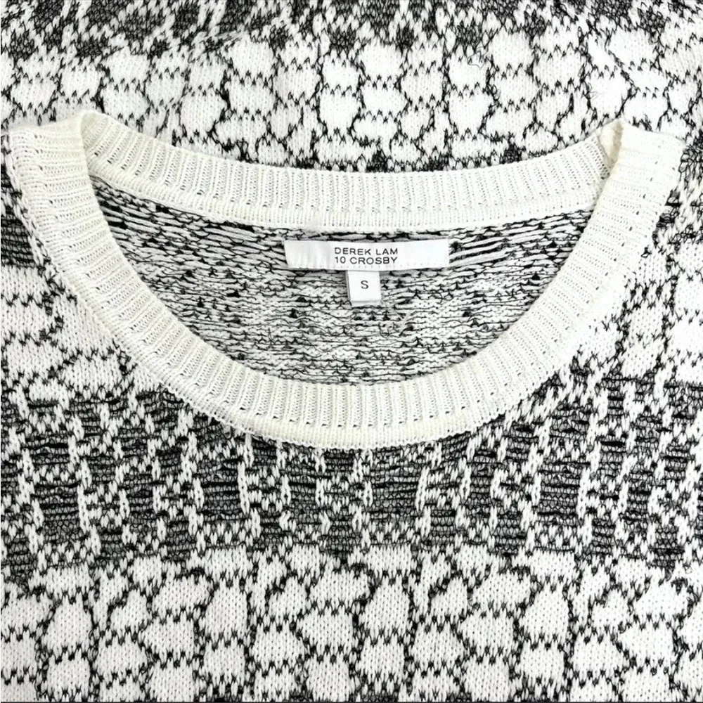 DEREK LAM 10 CROSBY Sweater Long Sleeve Gray White Striped Honeycomb Size S - Image 4