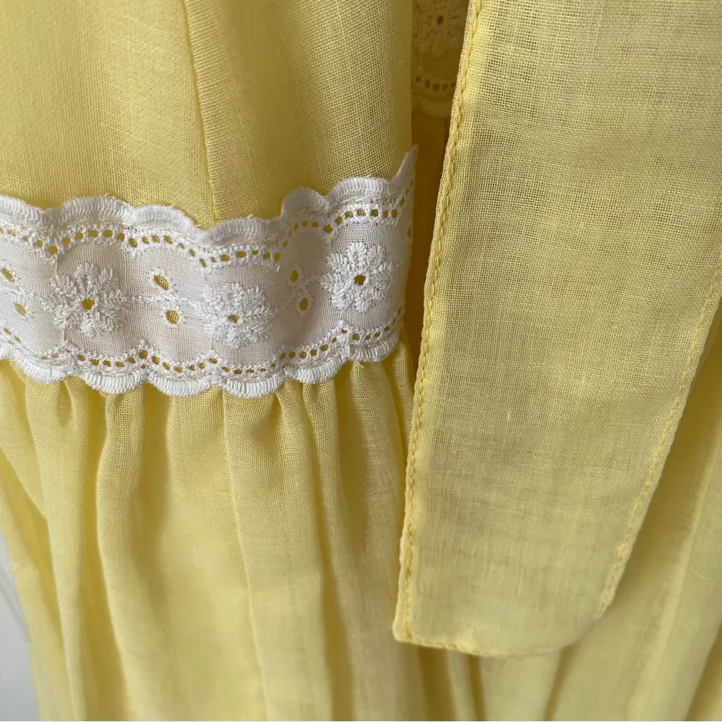 Vintage Handmade Boho Yellow White Lace Trim Ruffle Maxi Dress size small - Image 8