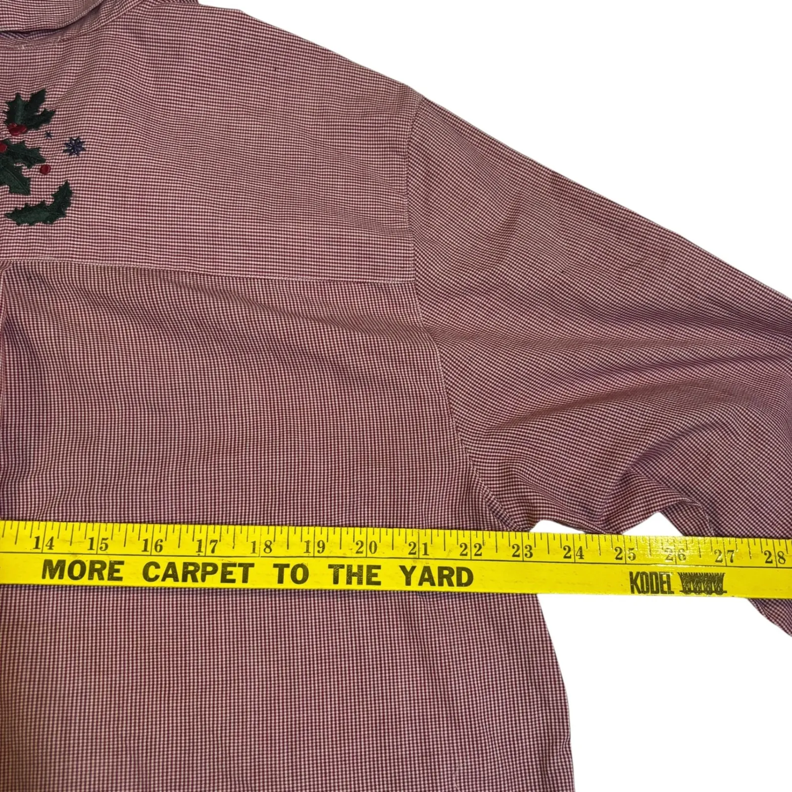 Karen Scott Women's Red Gingham Christmas Holiday Holly Berry Embroidered‎ Shirt - Image 8