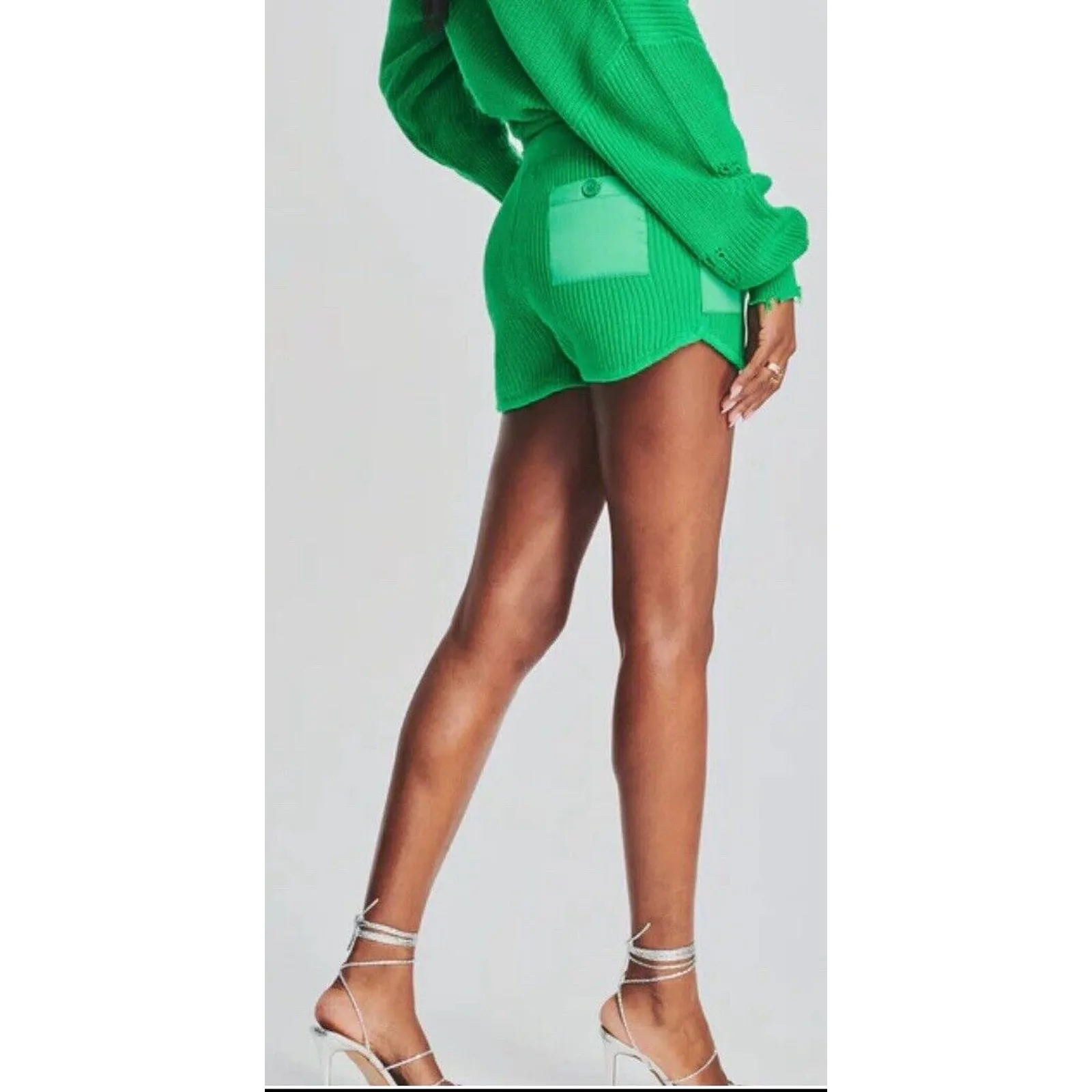 SER.O.YA Uma Knit Shorts Women Size XXS Kelly Green Pull On Cotton Pockets‎ NWT - Image 4