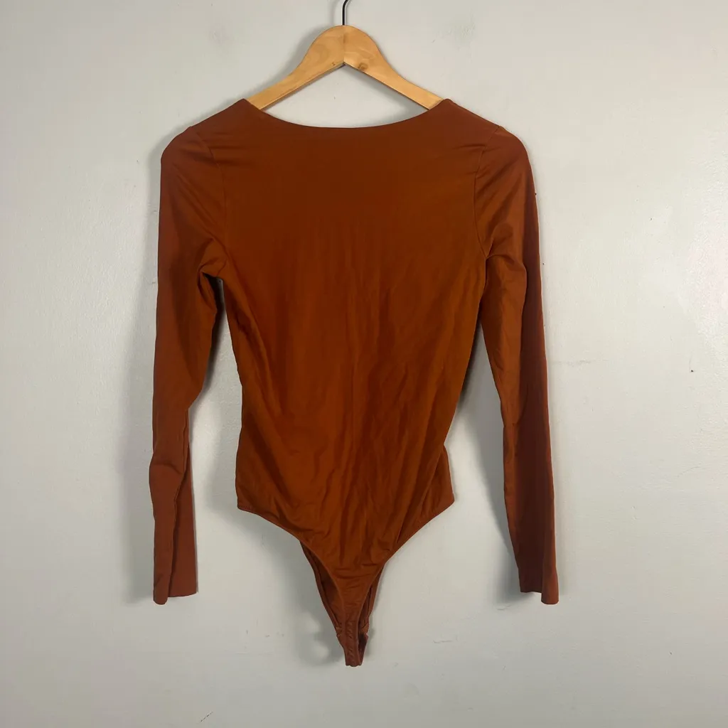 Everlane  Bodysuit Organic Cotton Orange Square Neck Thong Size medium - Image 6