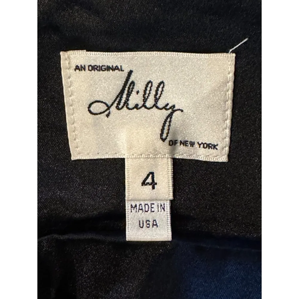 Milly New York Black Embellished Neckline Fit And Flare‎ Aviana Sateen Dress 4 - Image 13