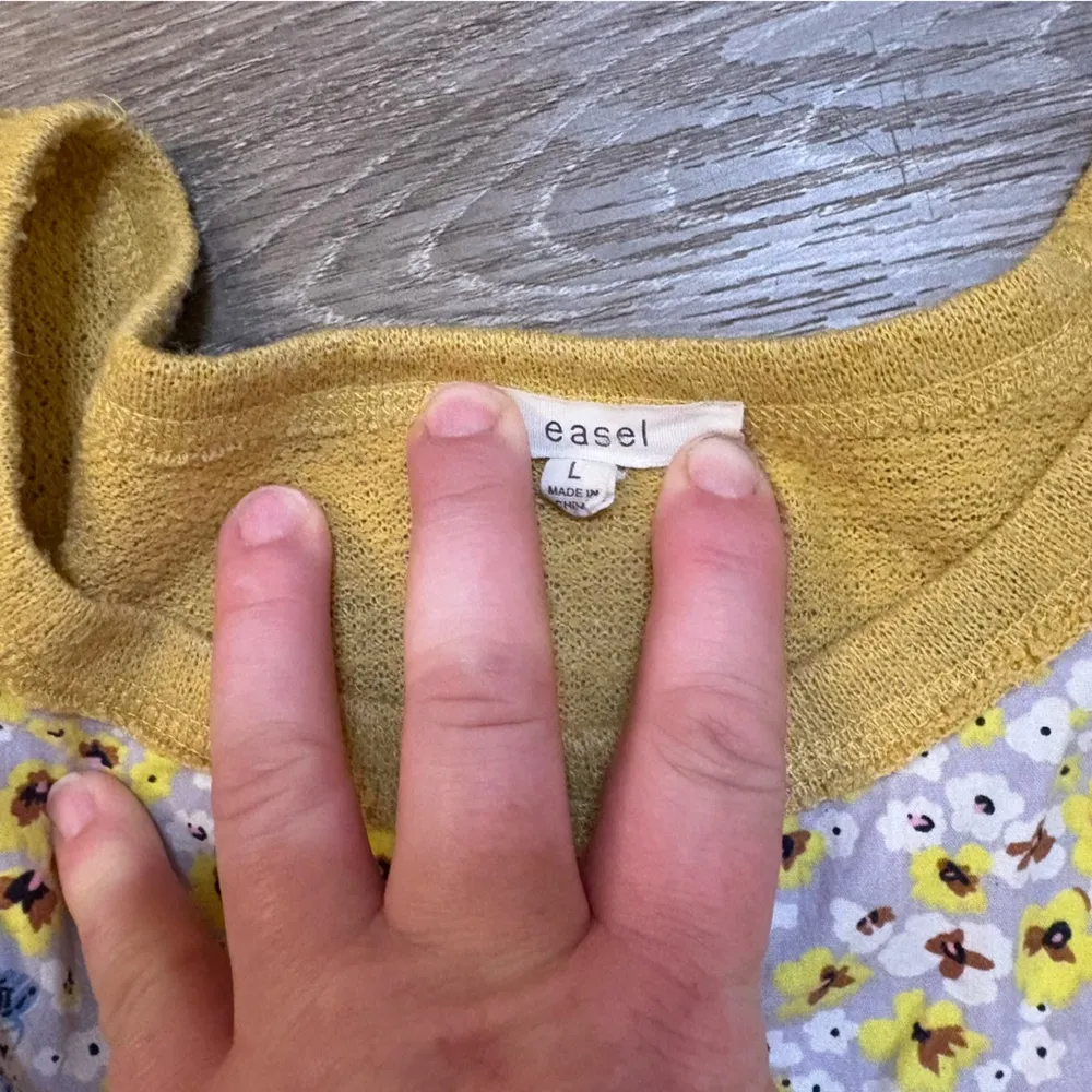 Easel Swing Top Cat print Oversized Shirt Handkerchief Hem Mustard Yellow Sz L​ - Image 3