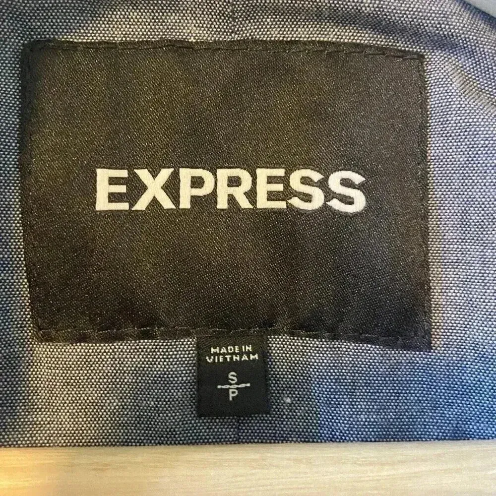 Express Women's‎ S Blue White Striped Pleated Back Trench Coat Size Small Preppy - Image 13