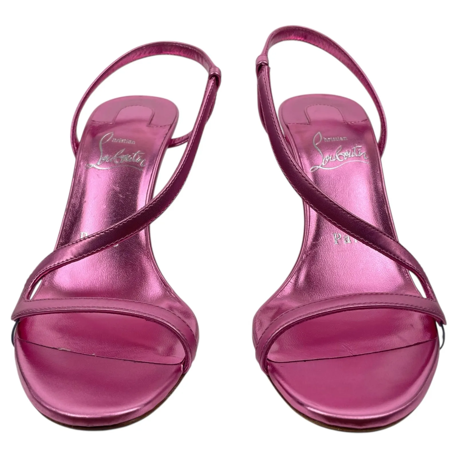 Christian Louboutin Rosalie 100 Leather Heeled Sandals Pink Size 36 - Image 4