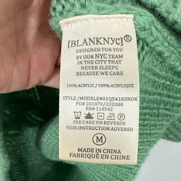 BLANKNYC Women's Size Medium Cream‎ Green Colorblock Cable Knit Sweater NWOT - Image 5