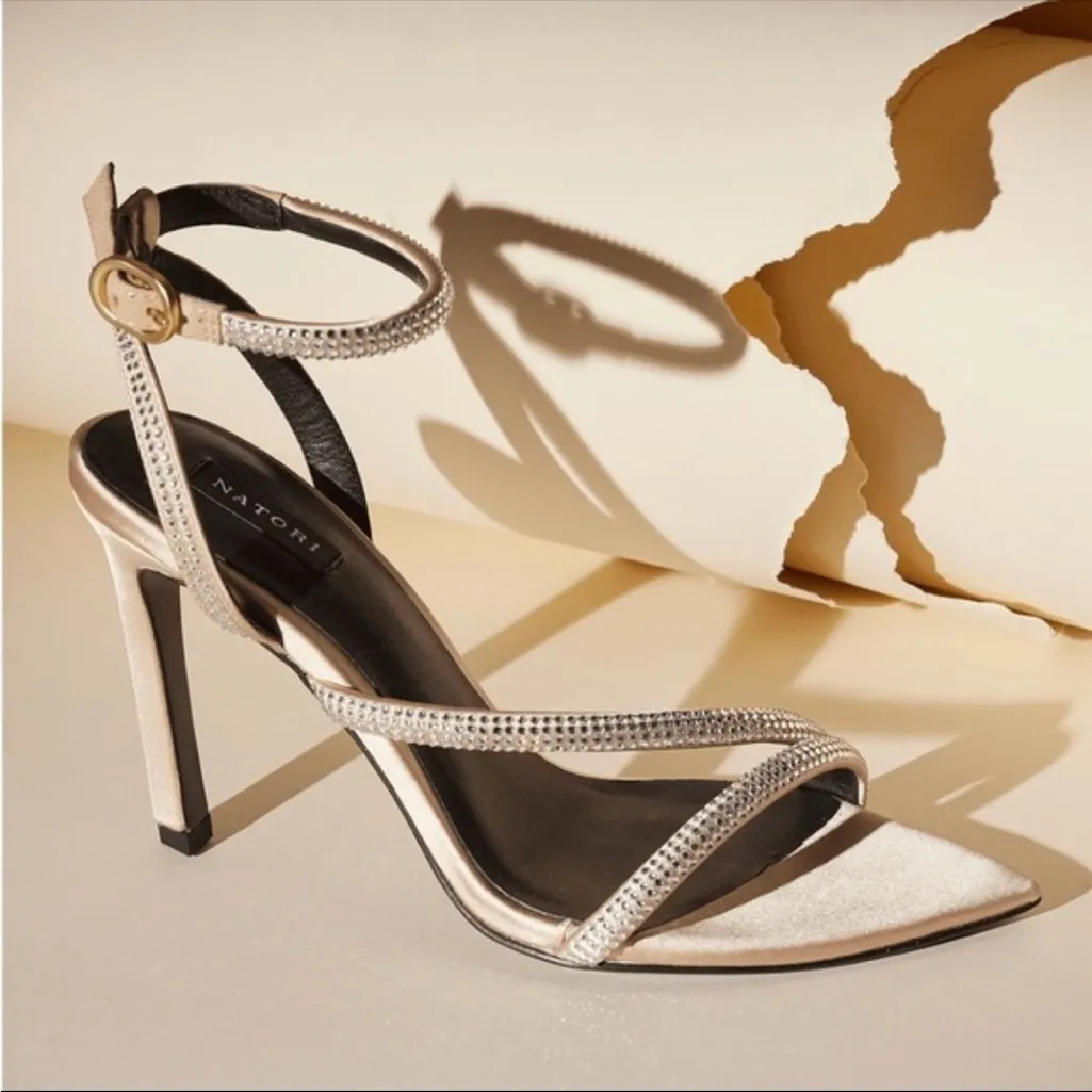 NEW Natori Reiki Rhinestone Embellished Satin Pointed Toe Sandal Heels Sexy 7.5 - Image 2