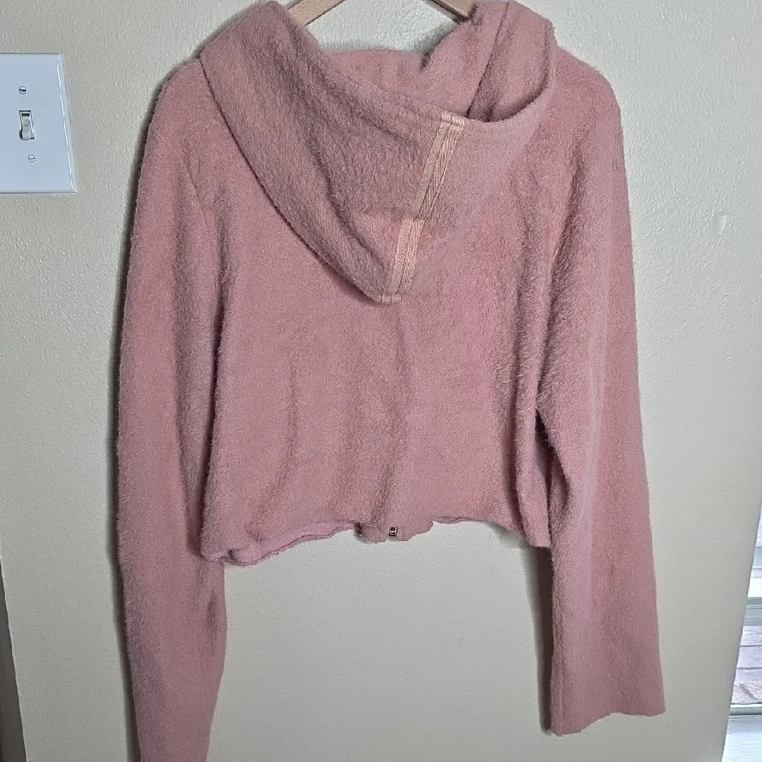 Free People FP One Hoodie Queenie Cropped Zip Up Sweatshirt Fuzzy Pink Medium - Image 4