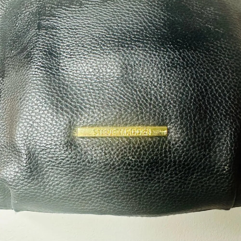 STEVE MADDEN Women's Black Embossed Faux Leather Gold Accent Handbag Purse - Image 5