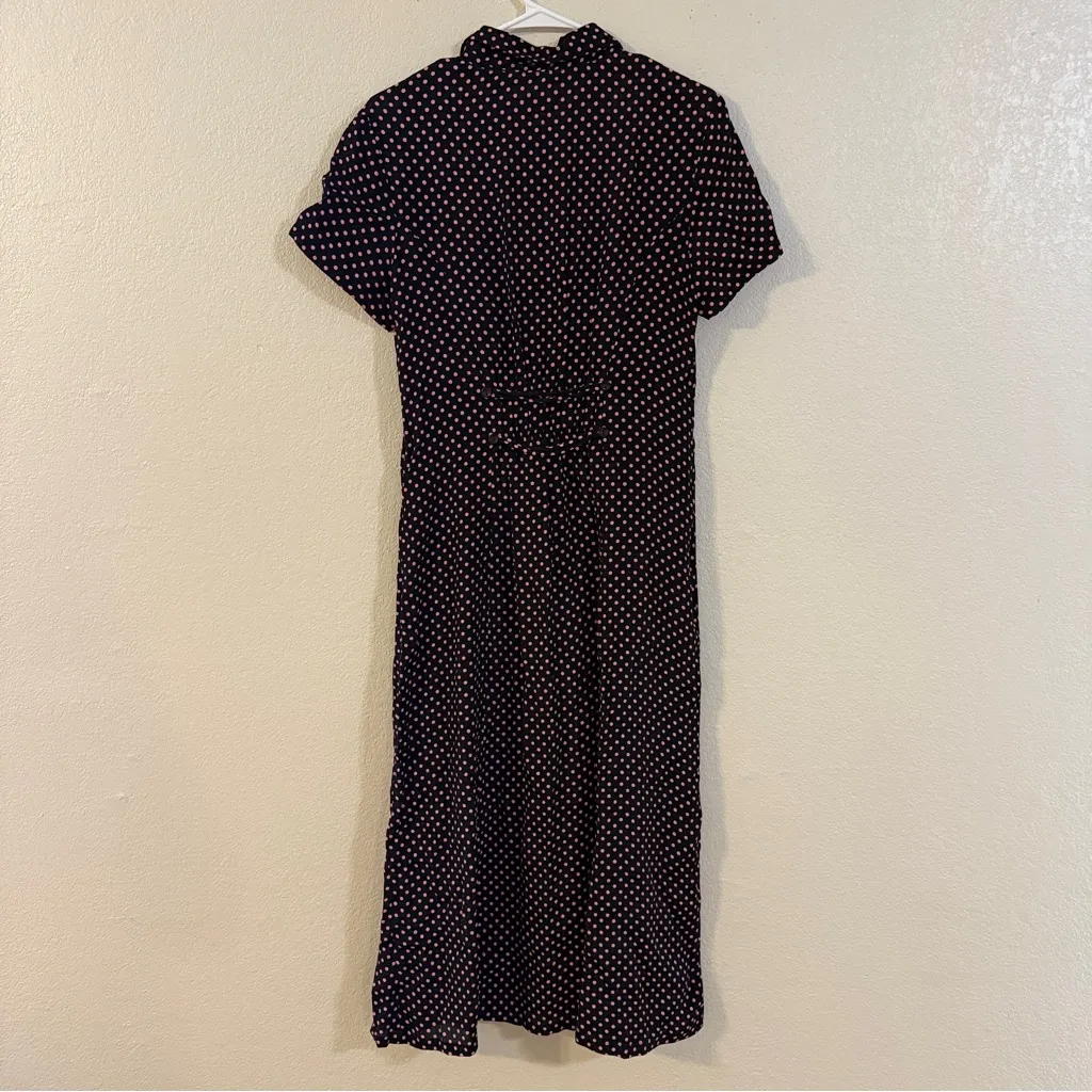 White Stag Polka Dot Black and Pink Midi Dress Women’s Sz M - Image 8