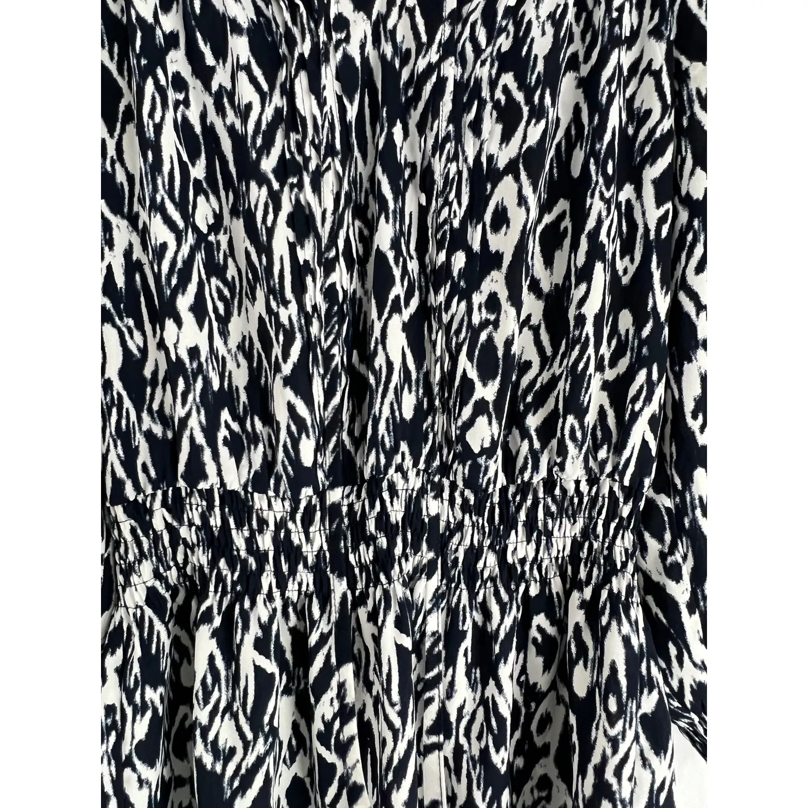 Alfani Navy/ White Graphic Tie Boat Neck Top Size 8 Flounce Boho Cottage Hippie - Image 5