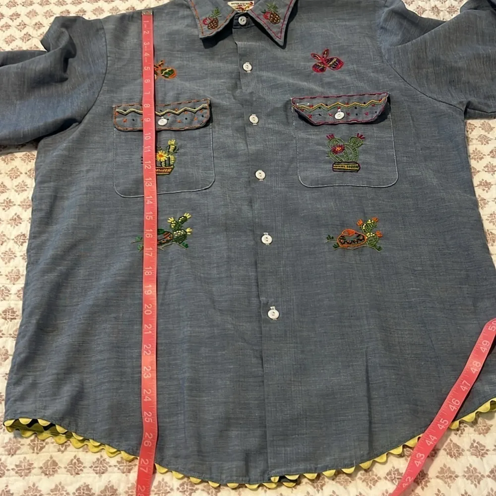 Vintage JC Penny Big Mac Chambray Hand Embroidered Mexican Fiesta Button Shirt Blue Size undefined - Image 14