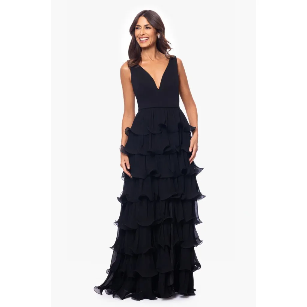 BETSY & ADAM Eleni Tiered Wire Ruffle Gown in Black Size US 6 NWT - Image 11