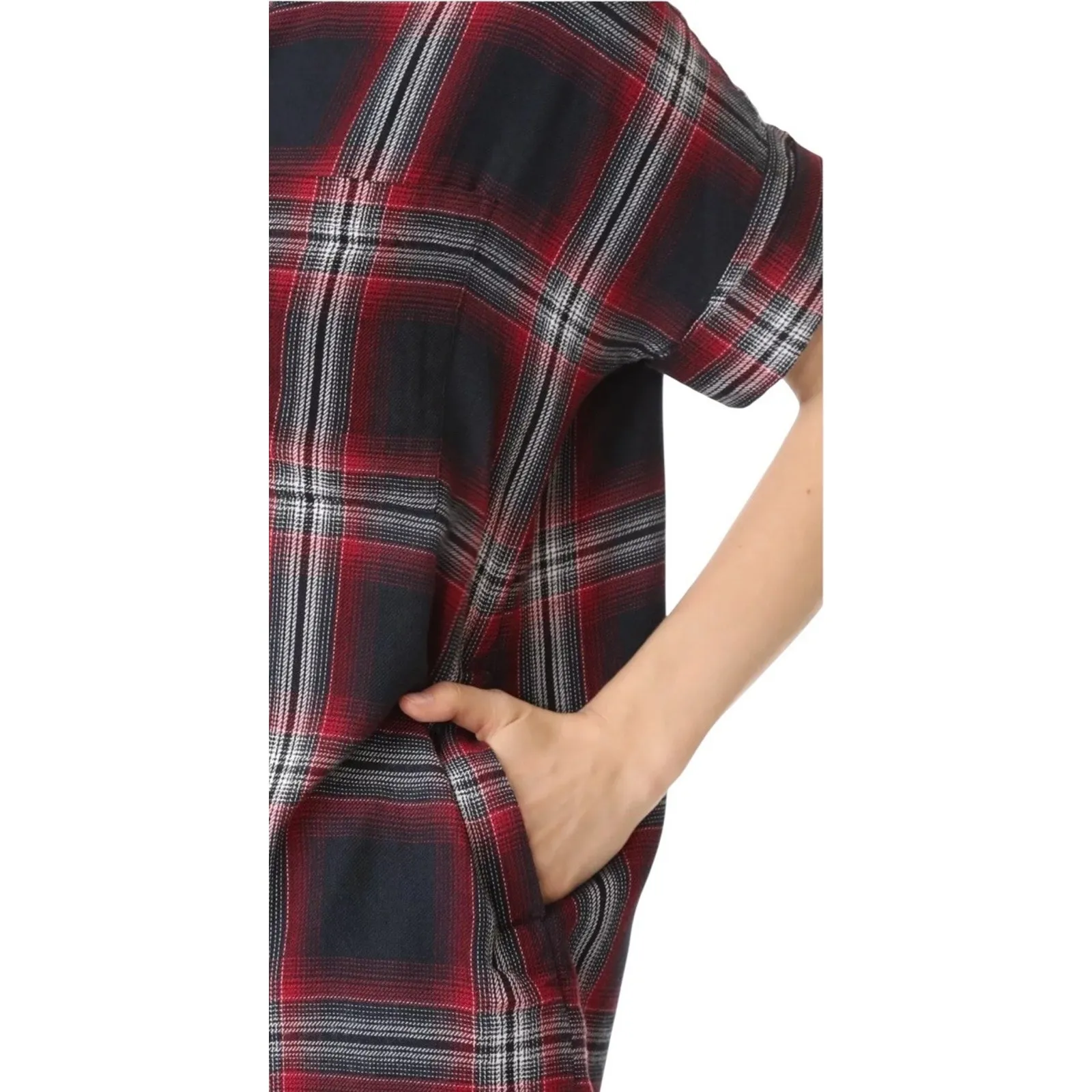 Madewell Womens Courier Shirt Dress L Grunge Rollins Plaid Black Red 90s NWT - Image 4