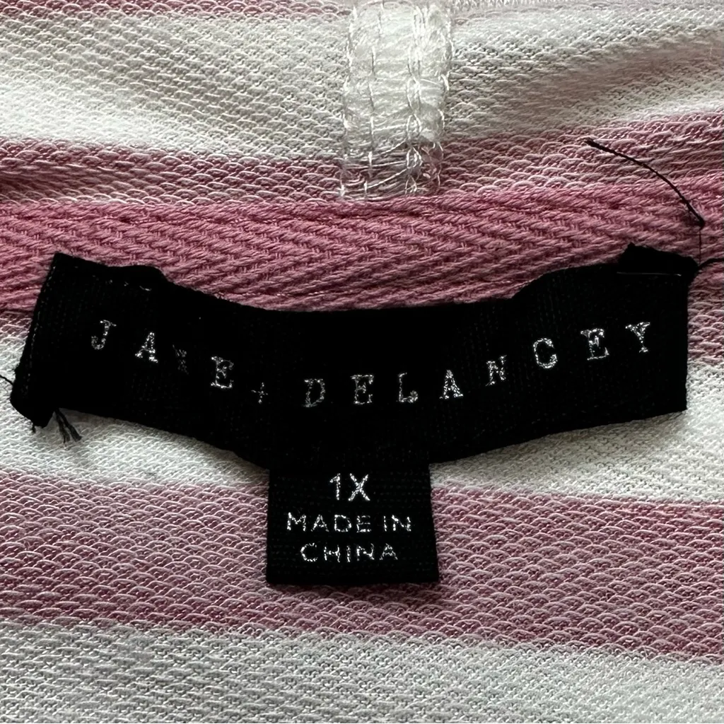 Jane and Delancey Pink and White Striped V-neck Hoodie Tunic Sweatshirt, Size 1X - Image 8