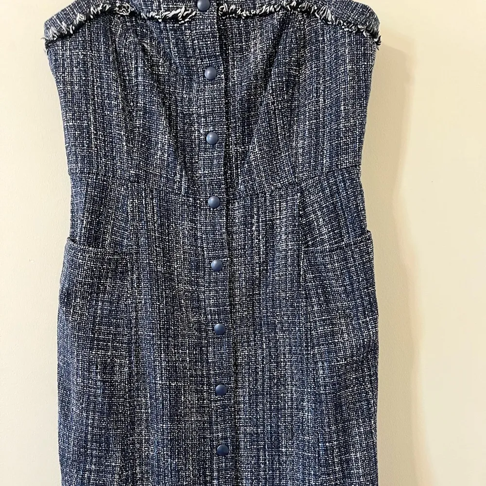 Banana Republic Navy Blue Tweed Button-Front Sleeveless Mini Dress Size 10 - Image 12