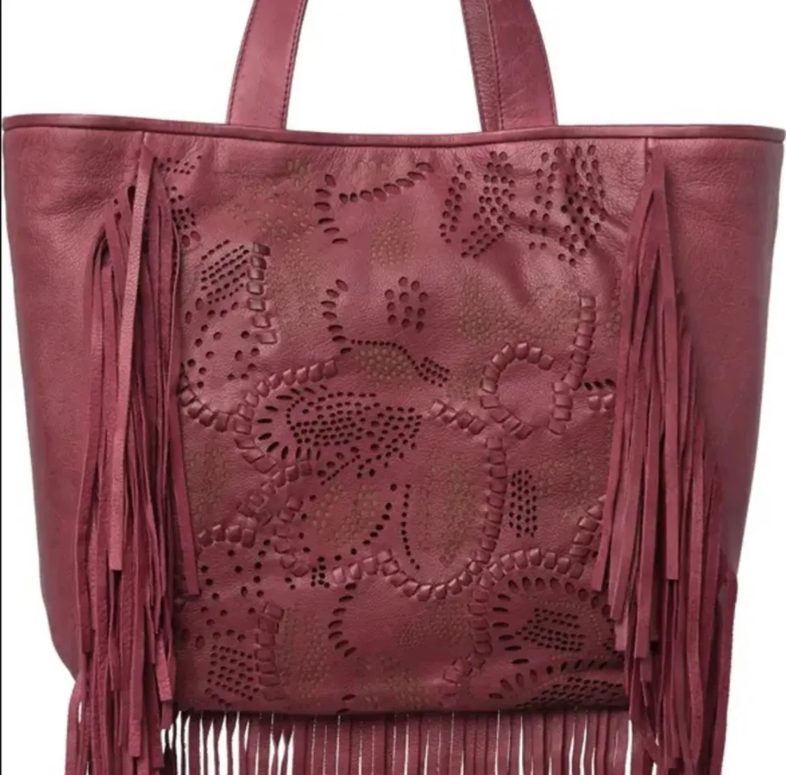 Vivian Leather Fringe Tote Bag Maroon Burgundy Red NWT - Image 4