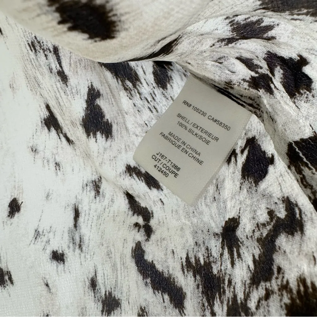 Joie Iva Leopard Print New Moon White & Black Cap Sleeve Silk Blouse XS - Image 5