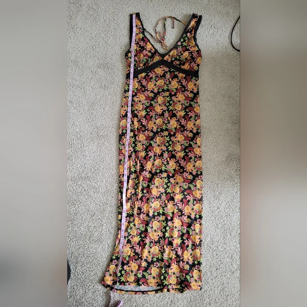 STITCH AND PINE Y2K Babydoll Lace Ribbon Fruit Midi Dress Size S Red - Image 13