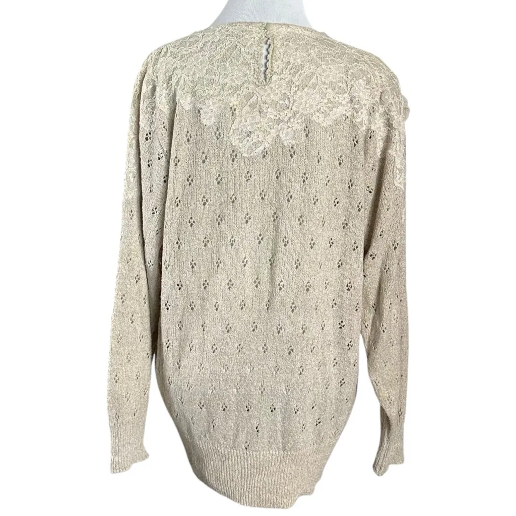 Vintage 70s Mariea Kim Dainty Shabby Chic 3D Flower Lace Pointelle Sweater Med - Image 4