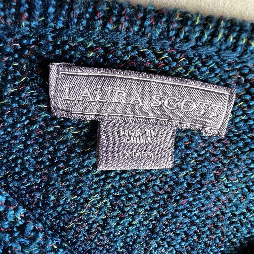 Laura Scott Cable Knit Sweater women V-Neck Pull Over long sleeve Size XL blue - Image 2