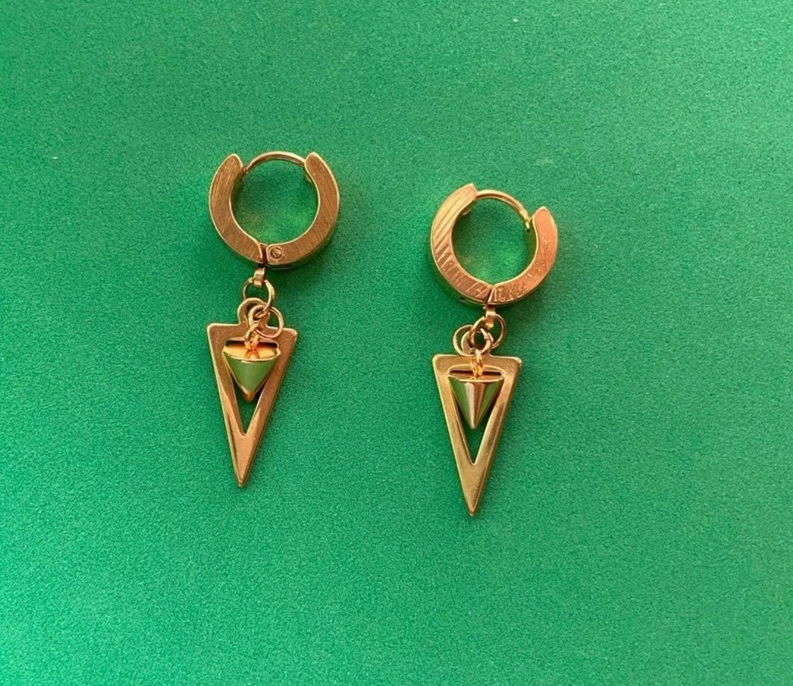 Titanium Steel Spike Dangle Drop Earrings for Men Women,Punk Hip Hop Earrings Gold - Image 4