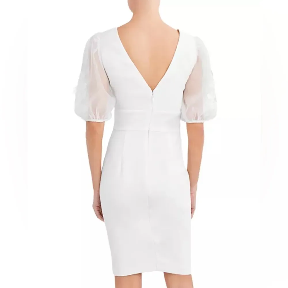 Bcbgmaxazria Embroidered Sleeve Evening Dress in Off-White, Size 12 NWT $298 - Image 4