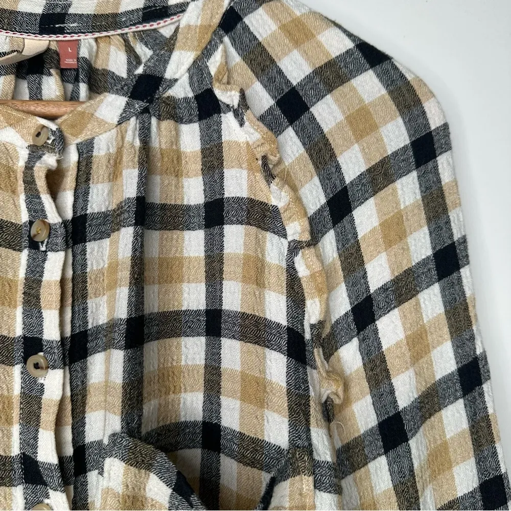 Pilcro Anthropologie Check Button Down Ruffle Shirt Size Large - Image 6