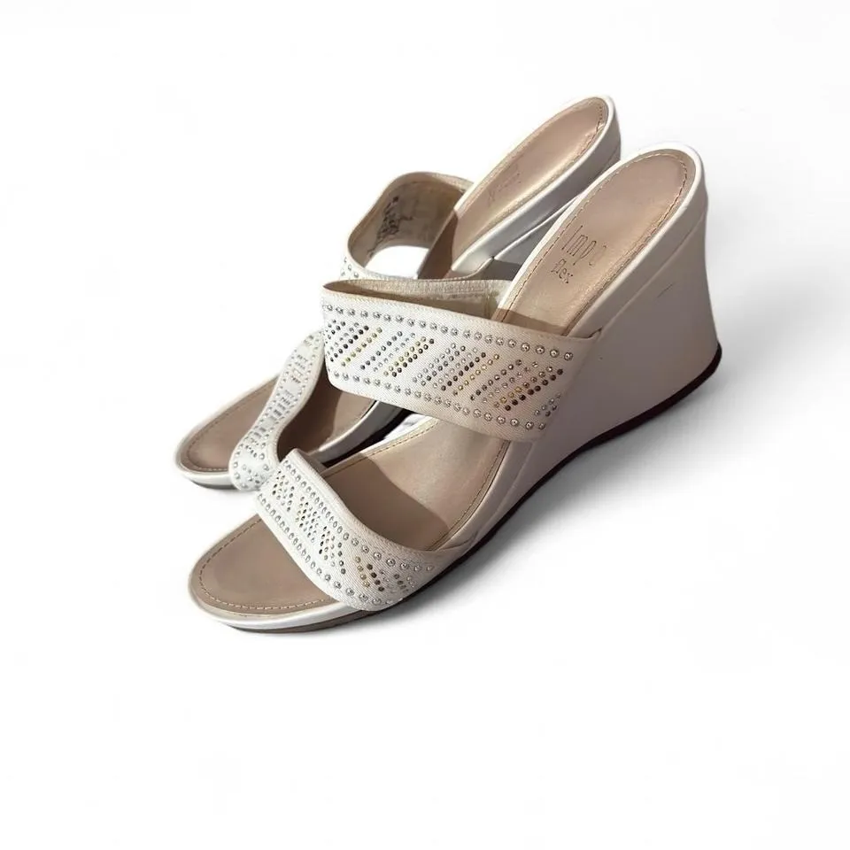 Impo White Rhinestone Wedge Sandals Y2K Strappy Platform Womens 6.5 7 - Image 3