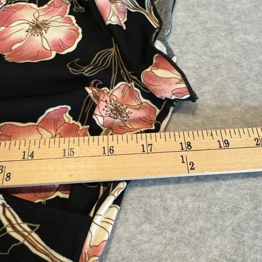 Vintage Y2K PS Asymmetrical Dress Womens Small Black Pink Floral Flutter Sleeve - Image 11