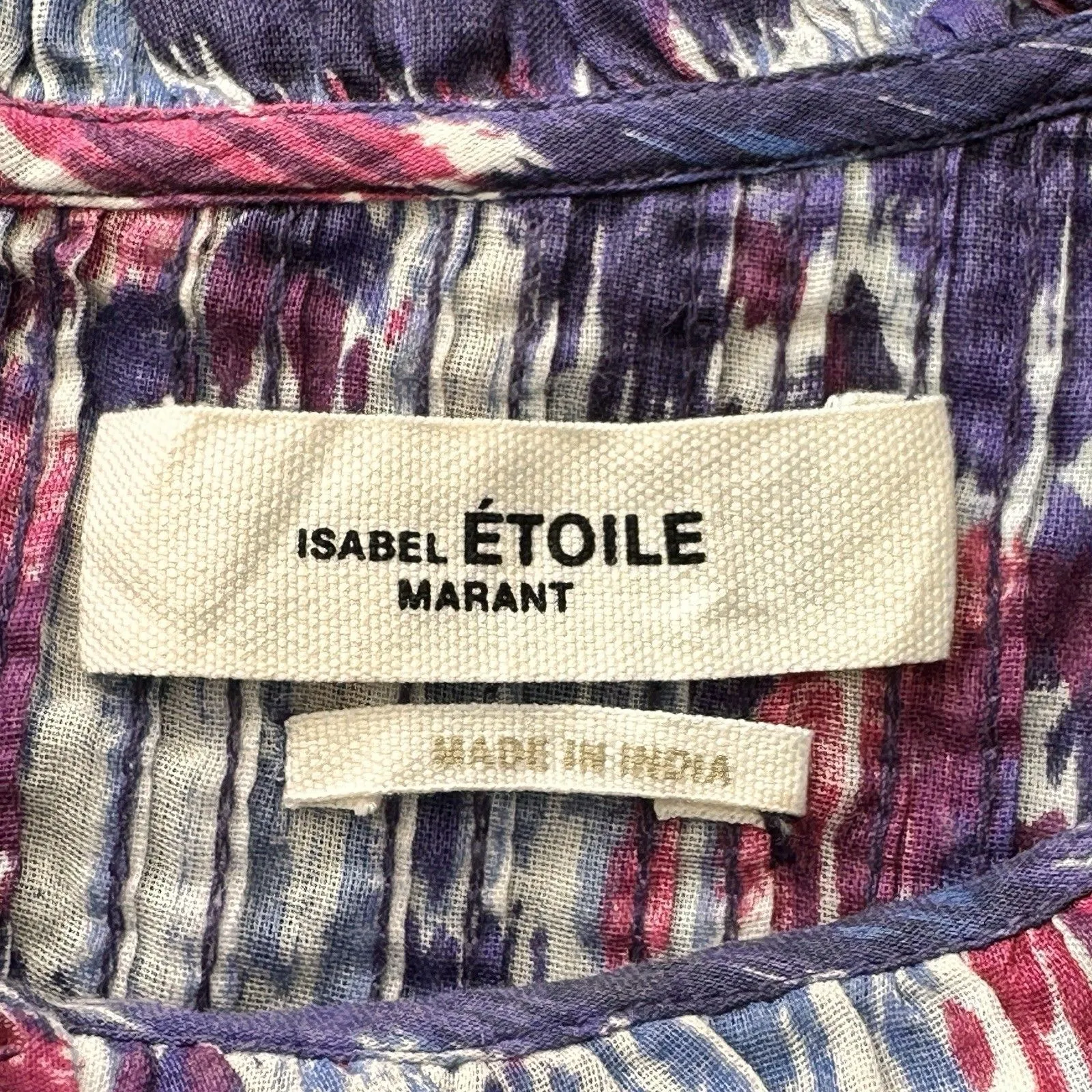 ISABEL MARANT ÉTOILE Layona Floral Ikat Flutter Cotton Ruffle Blouse Size 38 M - Image 4