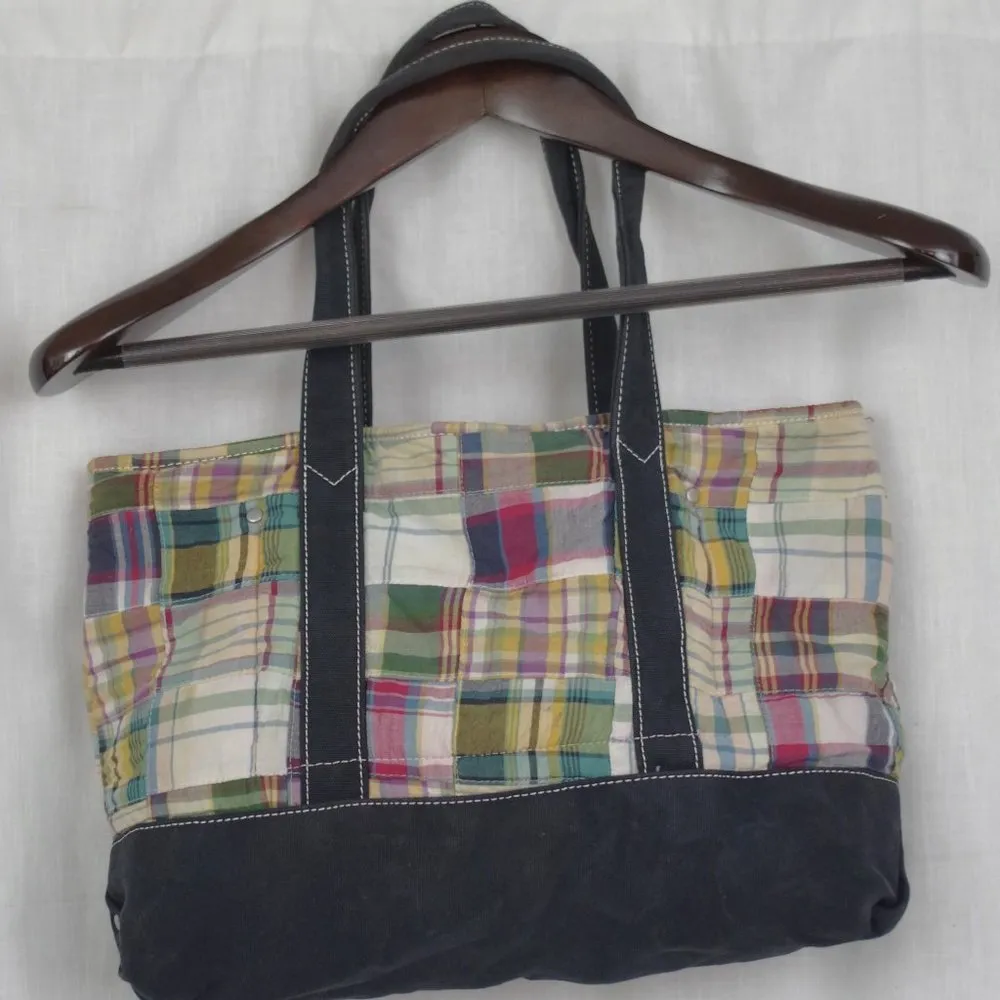 J.Crew  Madras Plaid Patchwork Tote Style Purse - Image 10