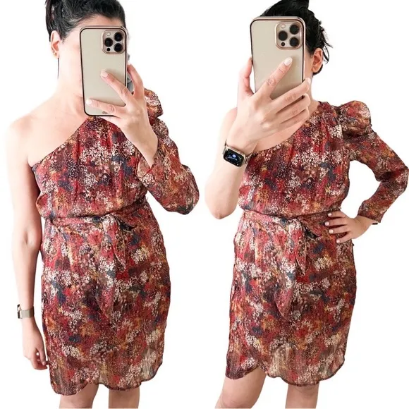 NWT ANTHROPOLOGIE ADELYN RAE One Shoulder Belted Printed Mini Dress Small - Image 2