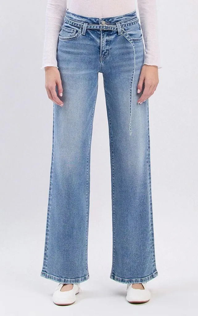 Vervet Lucid High Rise Self Belt Wide Leg Jeans Size 28 Blue - Image 2