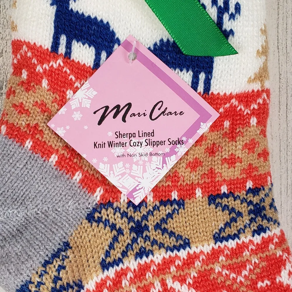 NWT Mari Clare Sherpa Lined Knit Winter Reindeer Design No - Image 5