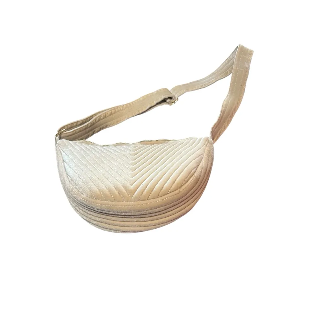 Anthropologie Cream Quilted Velvet Crossbody Bag - Image 2