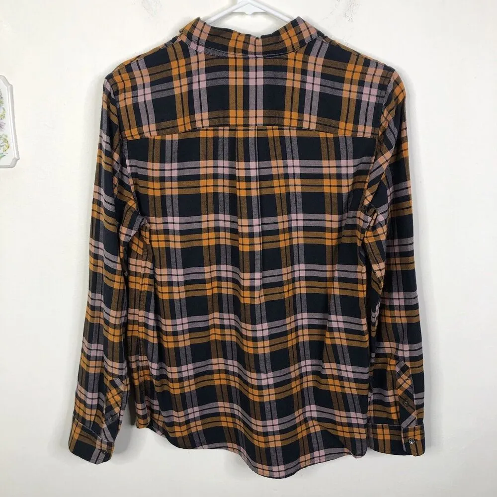 LL Bean Signature Women's Blue Orange Plaid Cotton Button Down Shirt Size 6 - Image 2