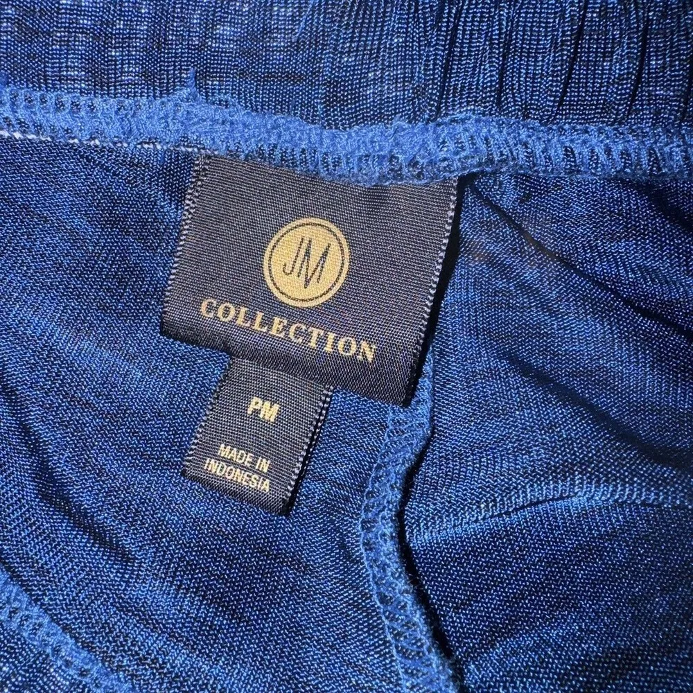 JM Collection Petite Medium Wide Leg Pants Loungewear Elastic Waist Shiny Blue - Image 4