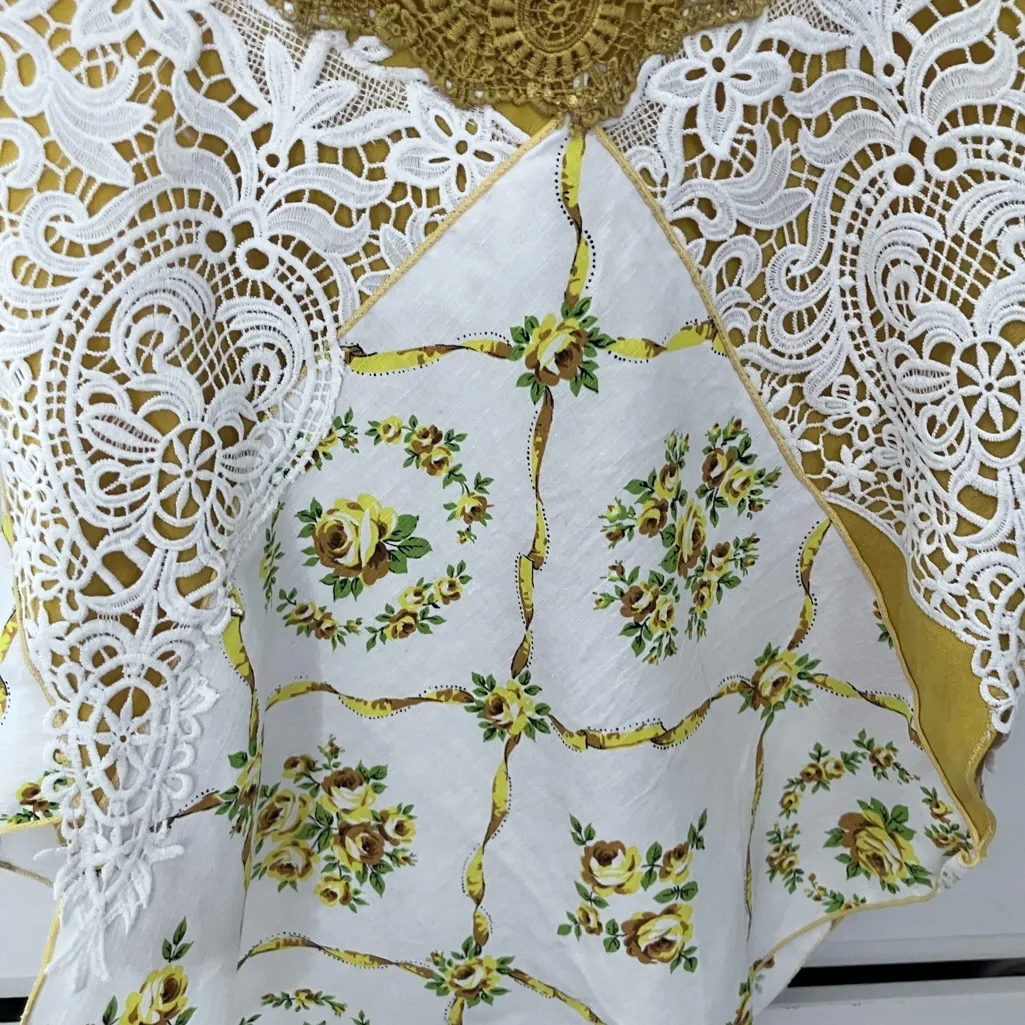 Handcrafted napkin reworked shirt Yellow Size M - Image 3