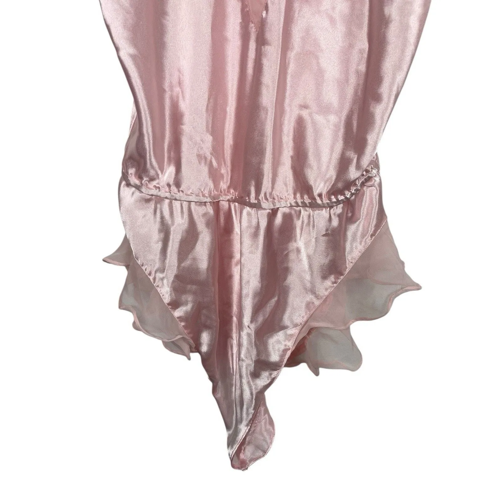 Victoria Secret Pink Satin Teddy Lingerie M VTG Gold Label Ruffle Trim Bodysuit Size M - Image 3