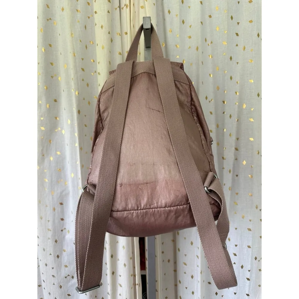 Kipling Metallic Rose Gold Durable Nylon Water Resistant Queenie Small Backpack - Image 6
