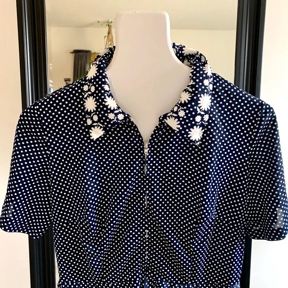 Vintage 50’s Casualmaker Blue Polka Dot Dress - Image 2