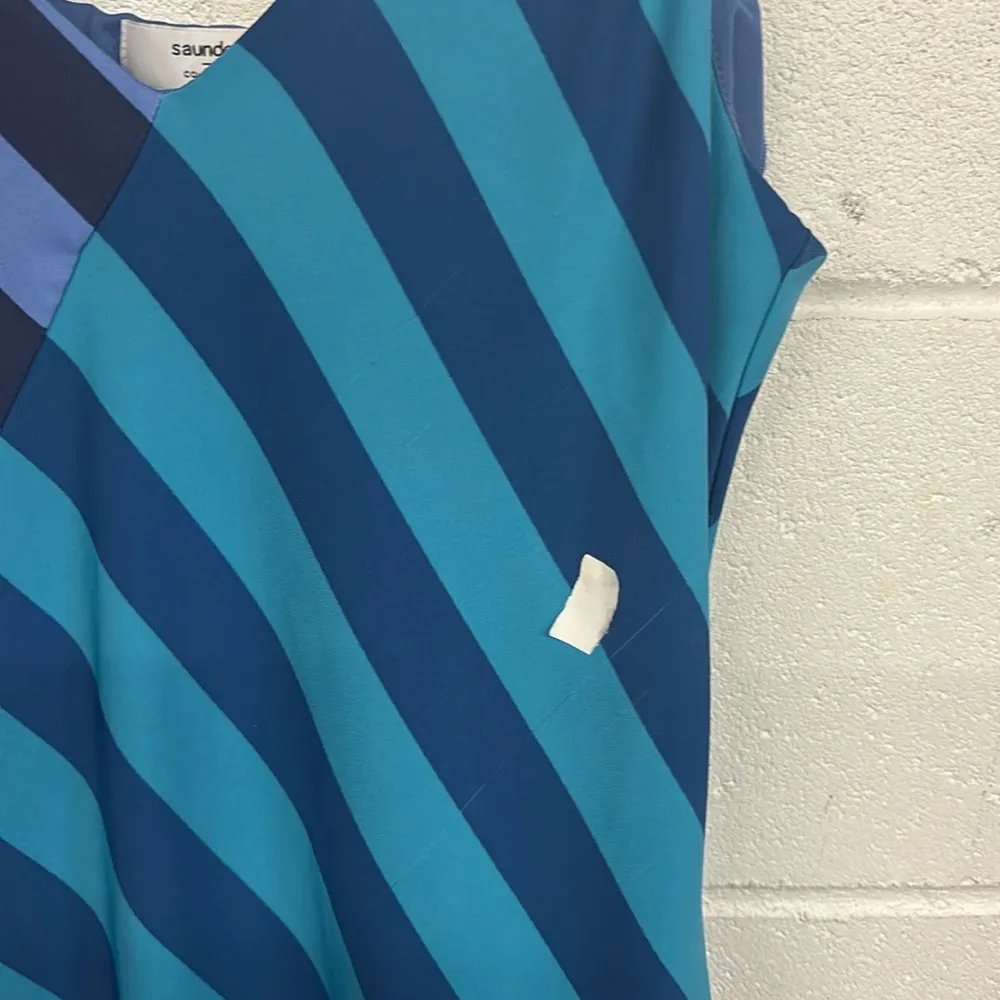 RTR sz 6 Saunders blue stripe slip v neck strappy asymmetrical skirt dress midi - Image 7