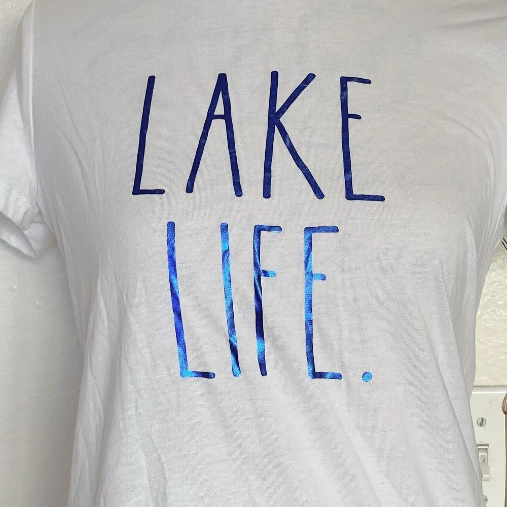 Rae Dunn Womens Artist T Shirt Short Sleeve Size XS White Lake Life Graphic NWT - Image 7