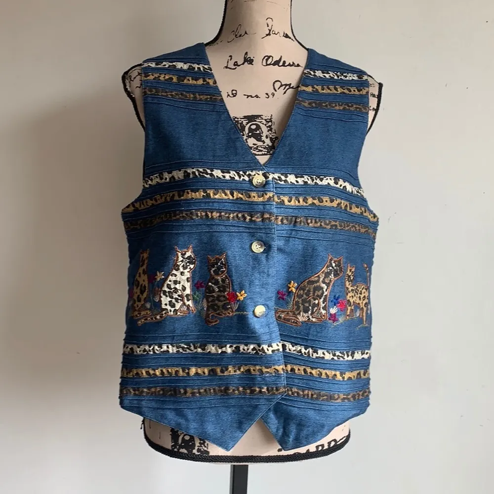 Vintage Casey & Max Denim Cat Vest Size Medium NWT Blue - Image 3