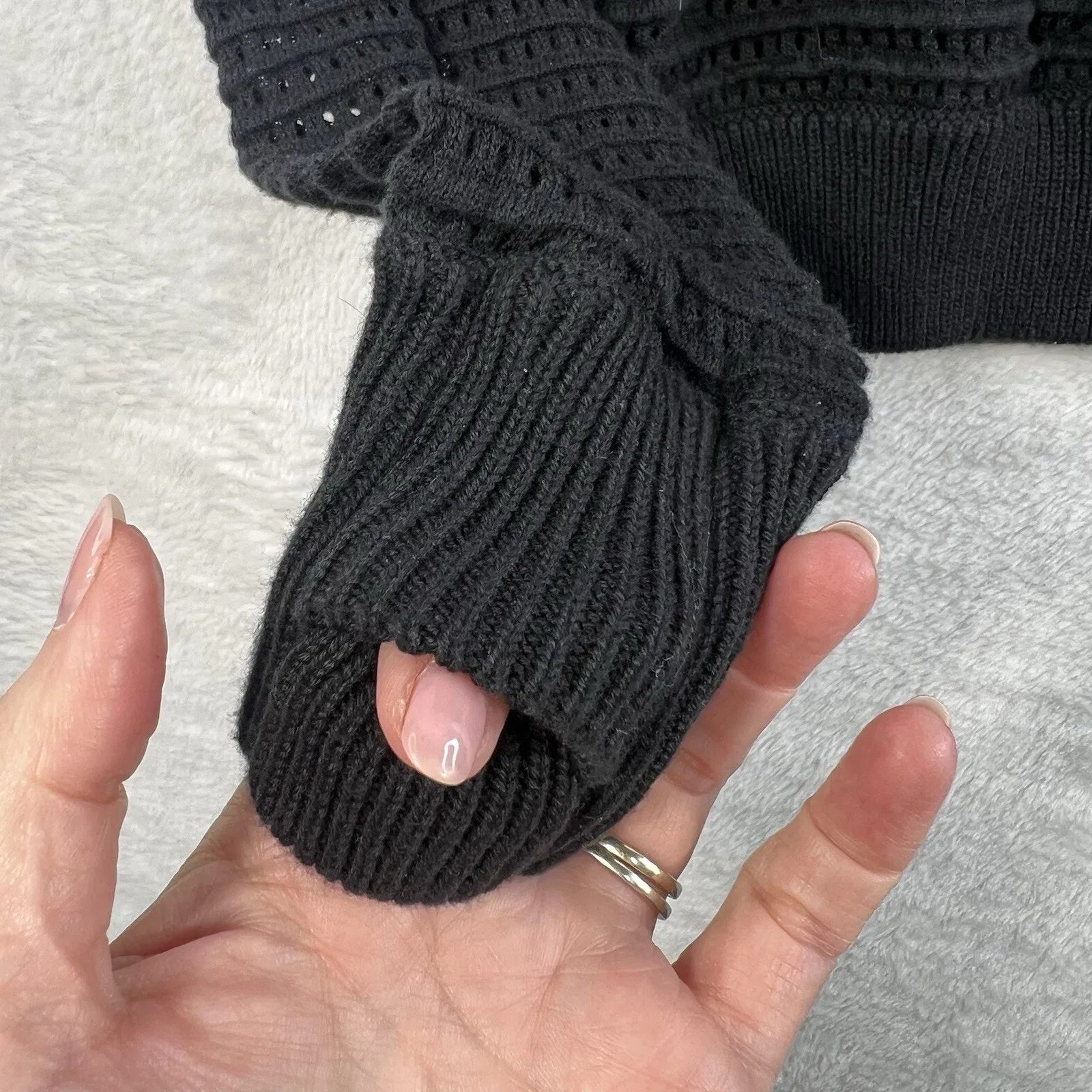 Lululemon  Sz 10 Sweater Devi Crew Pointelle Black Knit Lightweight Open Holes - Image 10