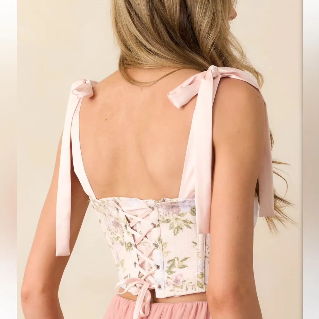 Mine Size M Floral Corset‎ Pastel Pink Bow Strap Feminine Parisian Summer NWT Size M - Image 7