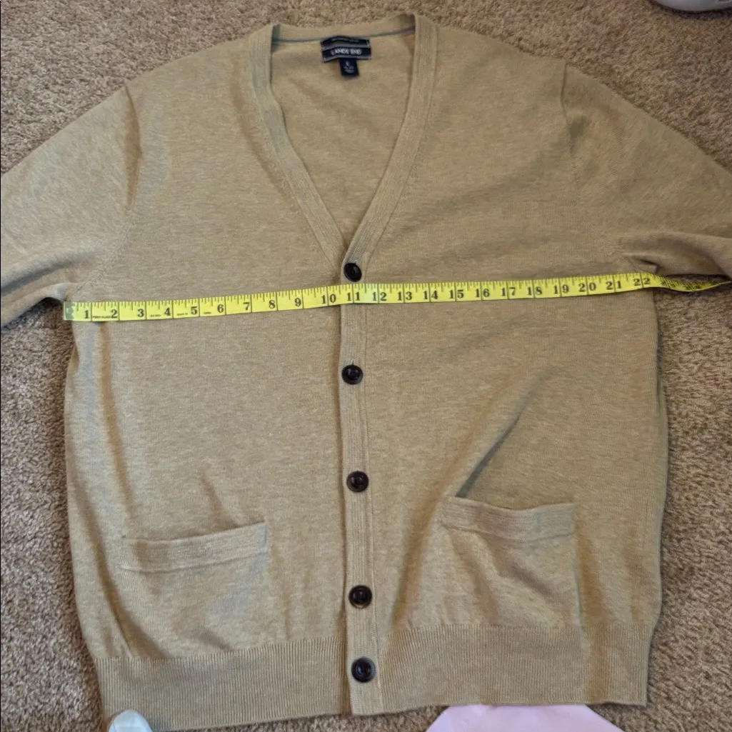 Lands' End Women's Camel Cardigan Sweater Size Large - Image 5