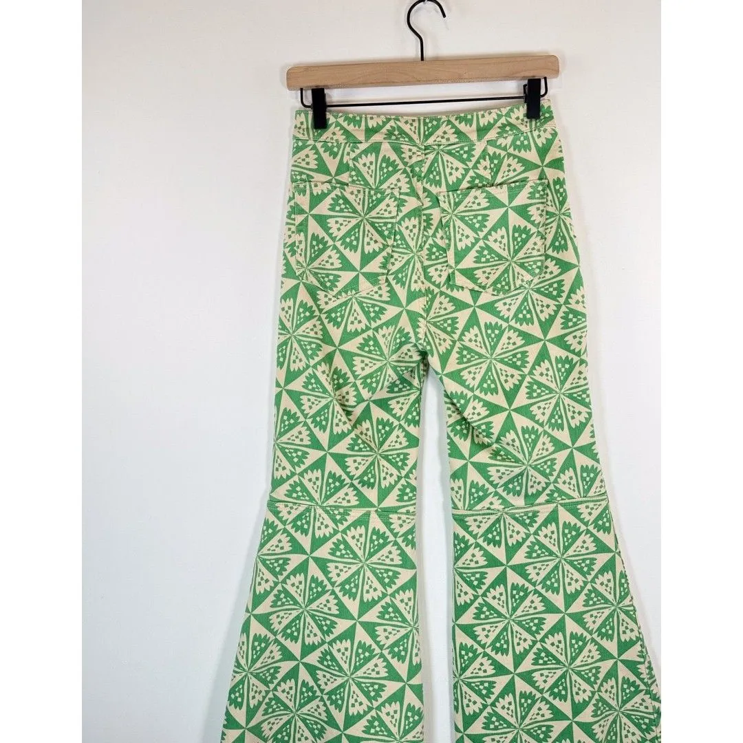 We The Free People Womens Jeans Green Youthquake Printed Crop Flare Boho Size 26 - Image 9