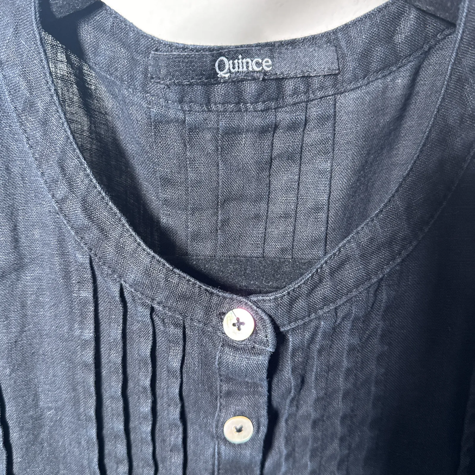 Quince Black Linen Swing Dress Pleated Short Sleeve S - Image 4